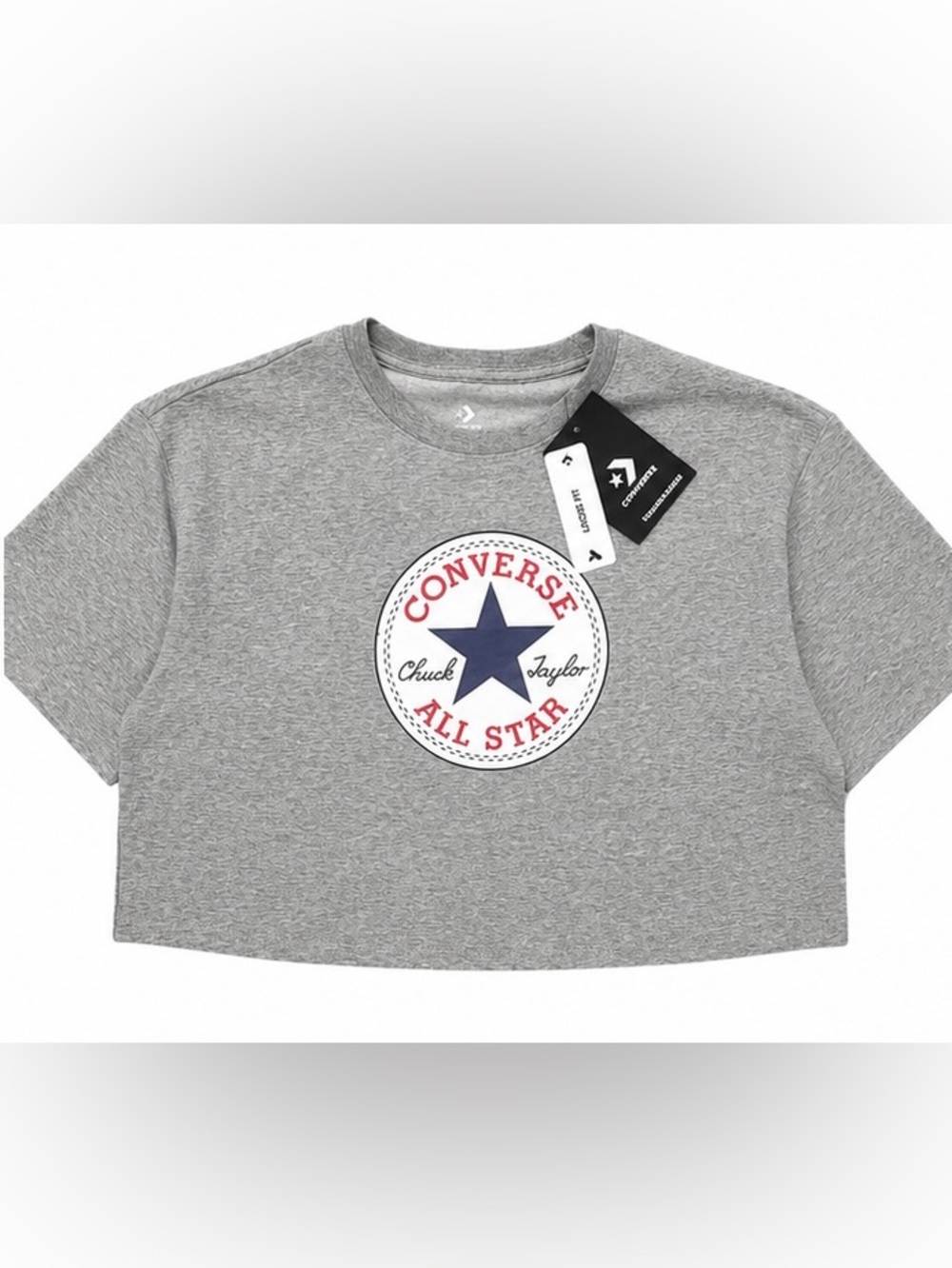 NWT Converse Chuck Taylor All Star Logo Relaxed Fit Cropped Tee Gray Size Medium